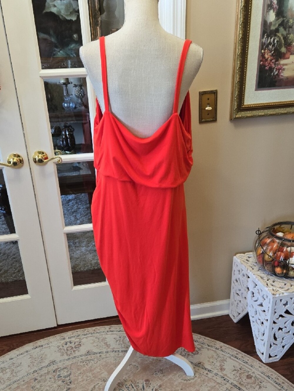sofia by sofia vergara Bright Red Draped Maxi Dress Sleeveless Stretch XXXL NEW - Picture 3 of 7
